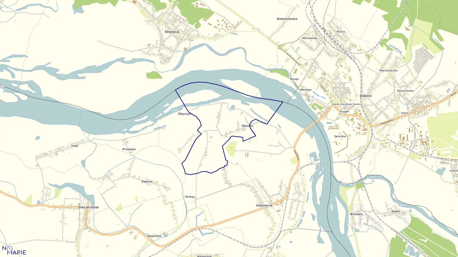 Mapa obrębu Głusiec w gminie Sieciechów