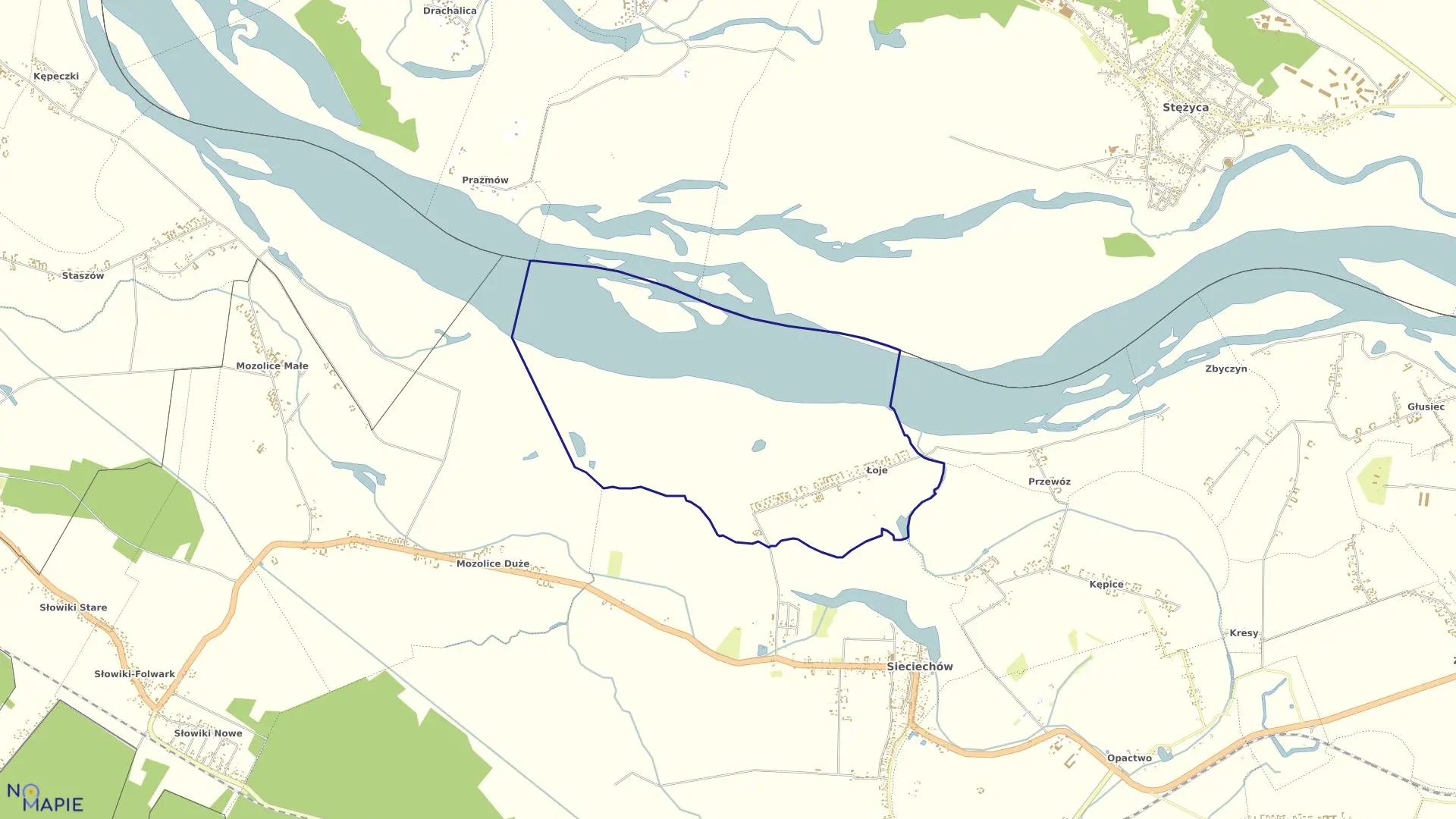 Mapa obrębu Łoje w gminie Sieciechów