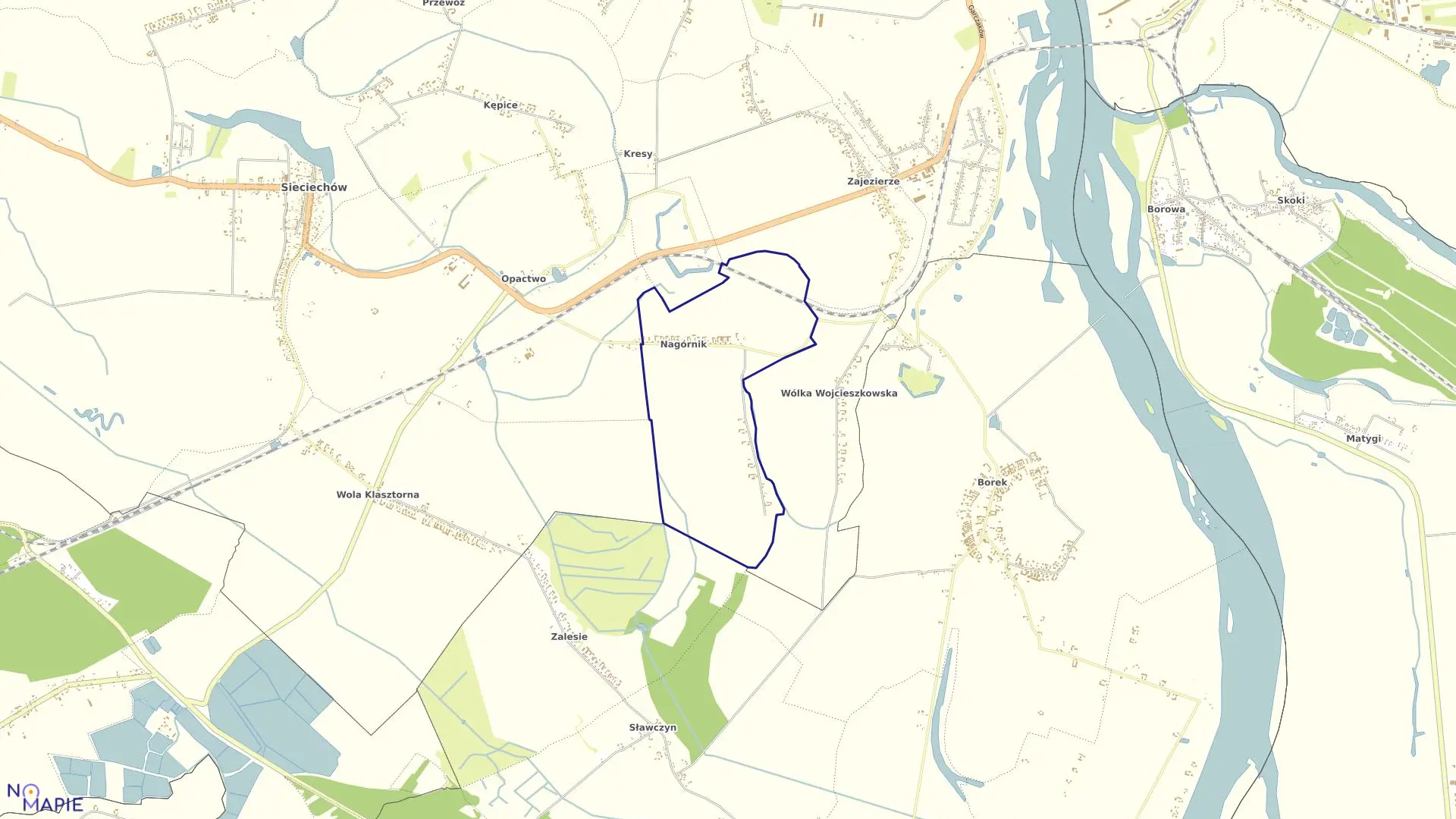 Mapa obrębu Nagórnik w gminie Sieciechów