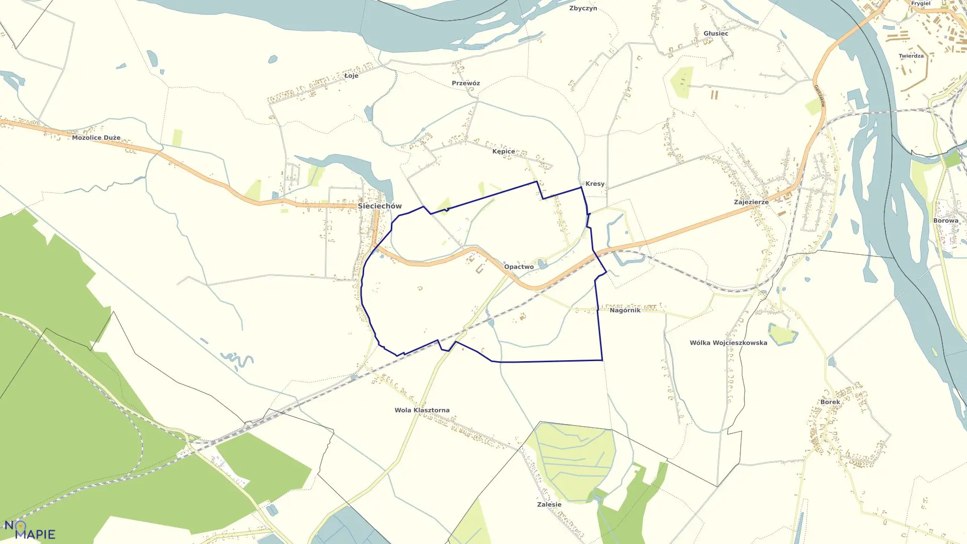 Mapa obrębu Opactwo w gminie Sieciechów