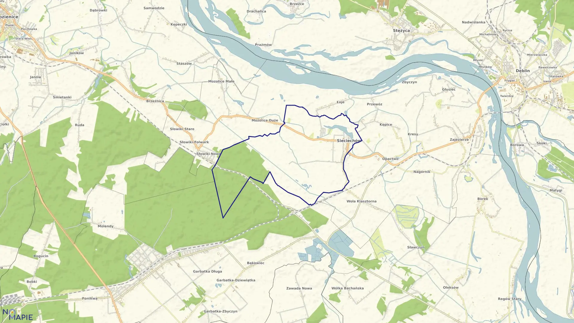 Mapa obrębu Sieciechów w gminie Sieciechów