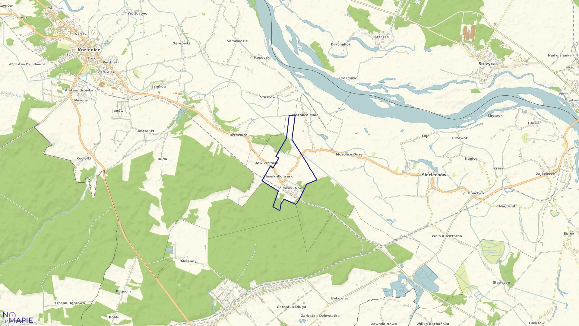 Mapa obrębu Słowiki w gminie Sieciechów