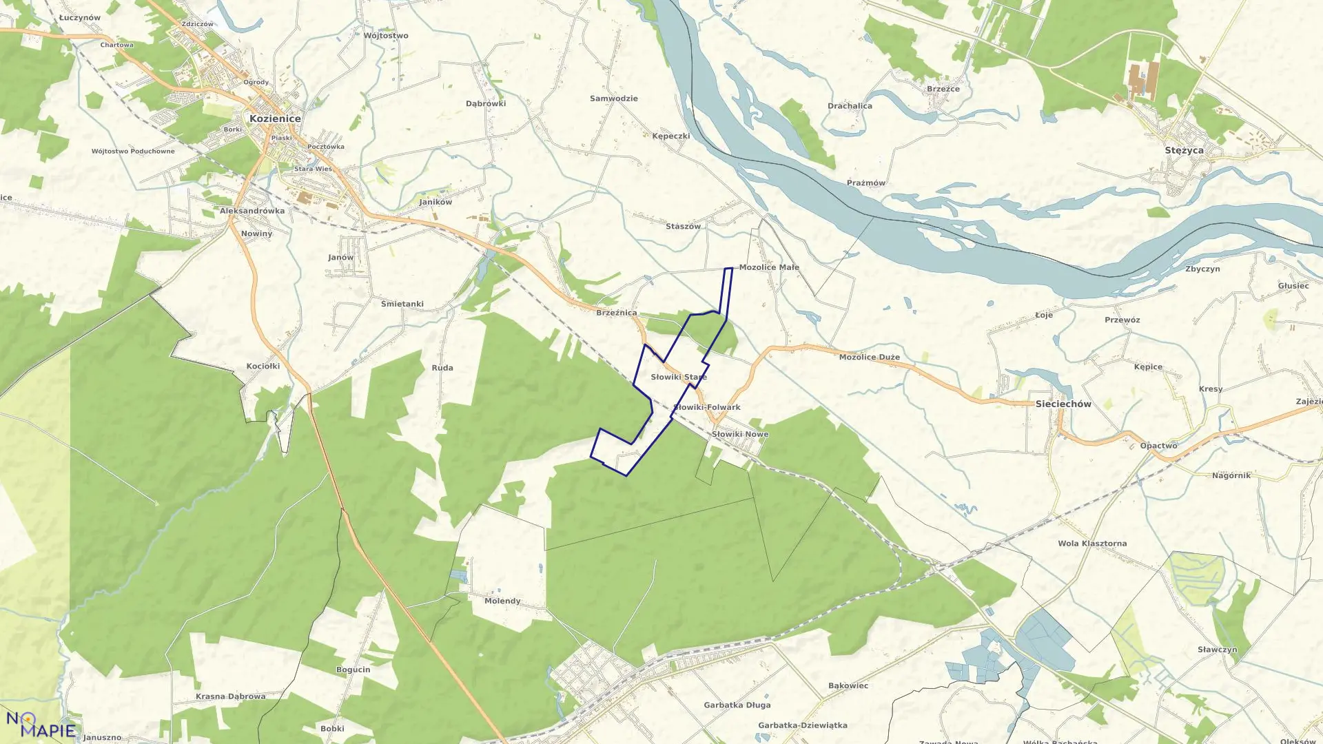 Mapa obrębu Słowiki Stare w gminie Sieciechów