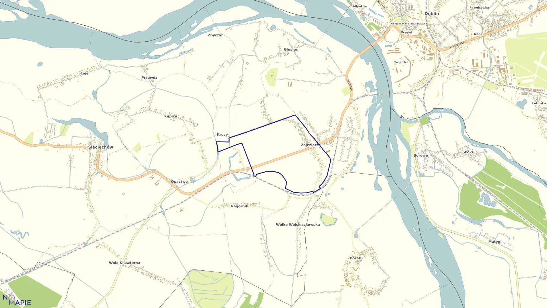 Mapa obrębu Zajezierze Ukazowe w gminie Sieciechów